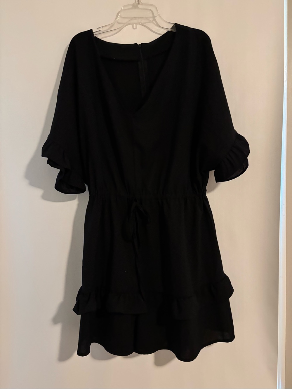 Black Ruffle Sleeve faux Drawstring Waist ROMPER